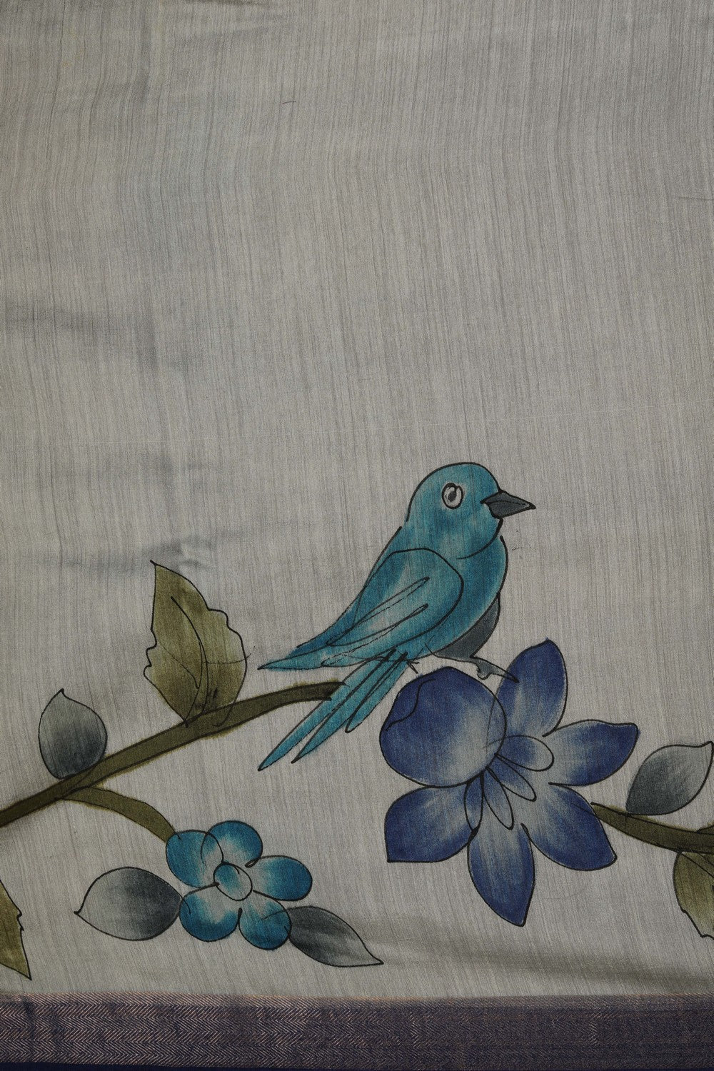 Image of Floral Painted Tussar Silk Saree