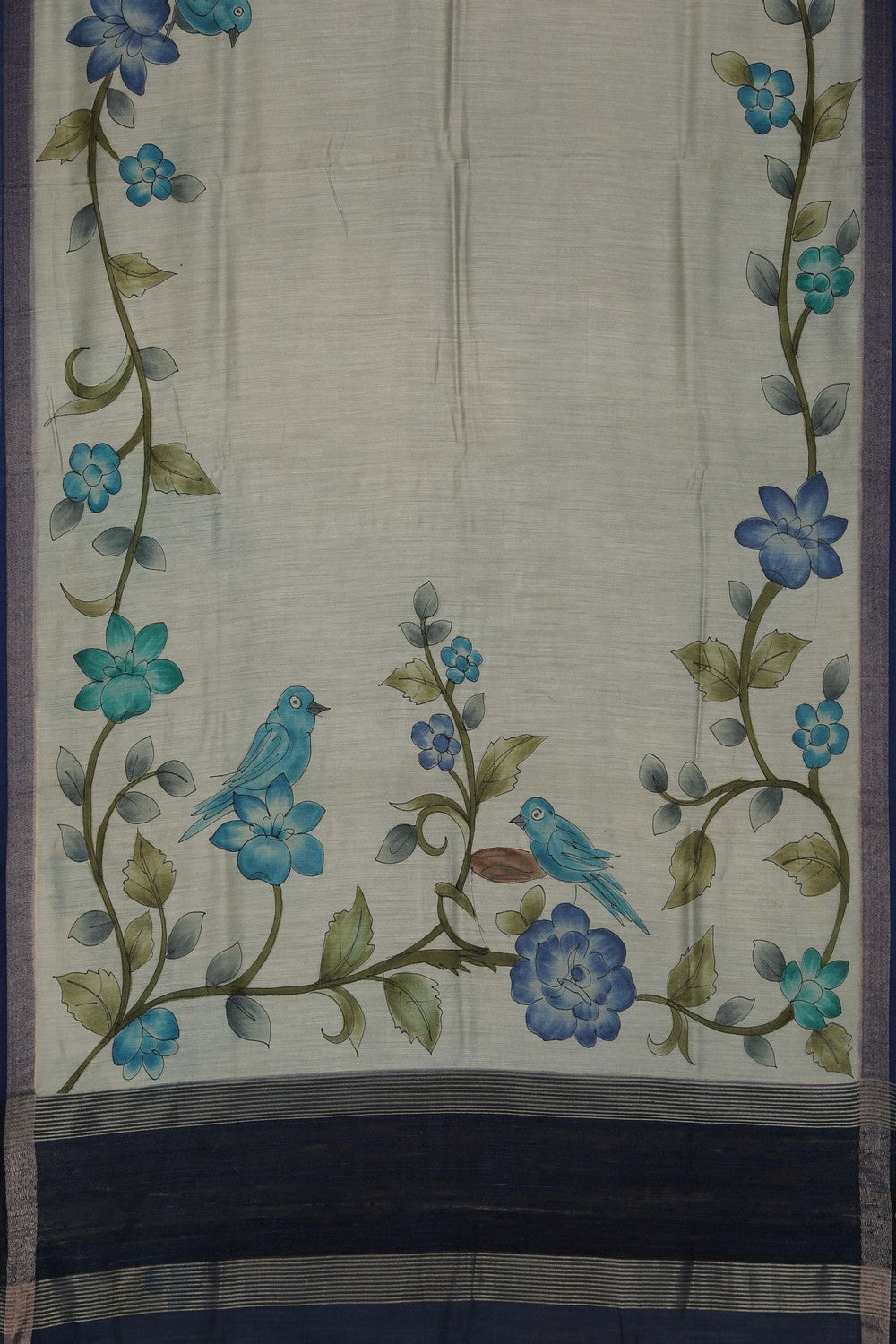 Image of Floral Painted Tussar Silk Saree