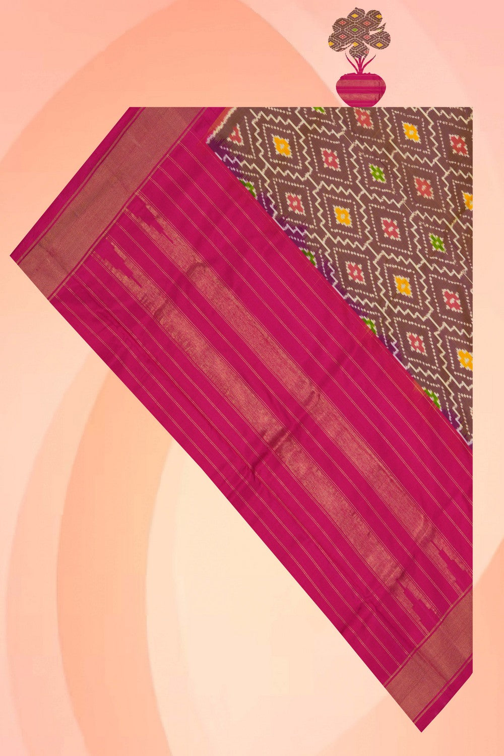 Image of Pochampally Ikat Silk Brown Dupatta
