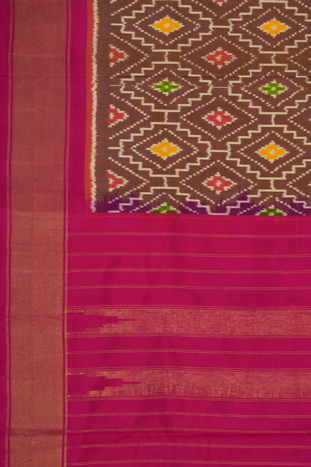 Image of Pochampally Ikat Silk Brown Dupatta