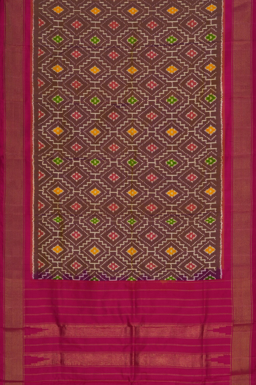 Image of Pochampally Ikat Silk Brown Dupatta