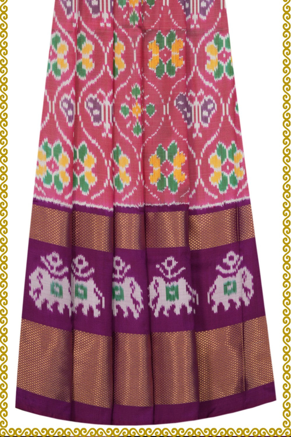 Pavada Rop Thread Pochampally-Silk Pavada Unstitched Set – Kalanjali
