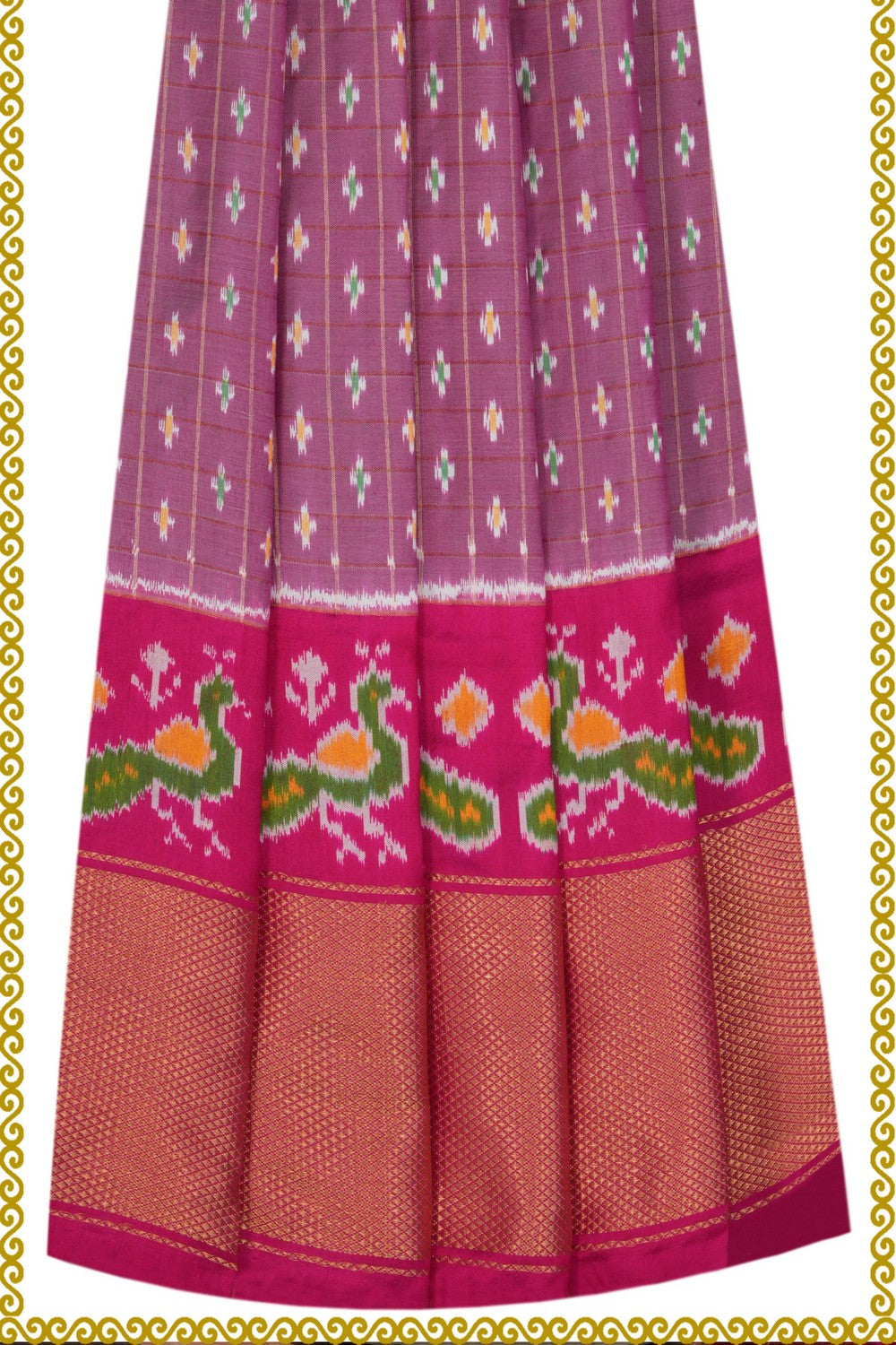 Image of Pochampally-Silk Pavada Unstitched Set