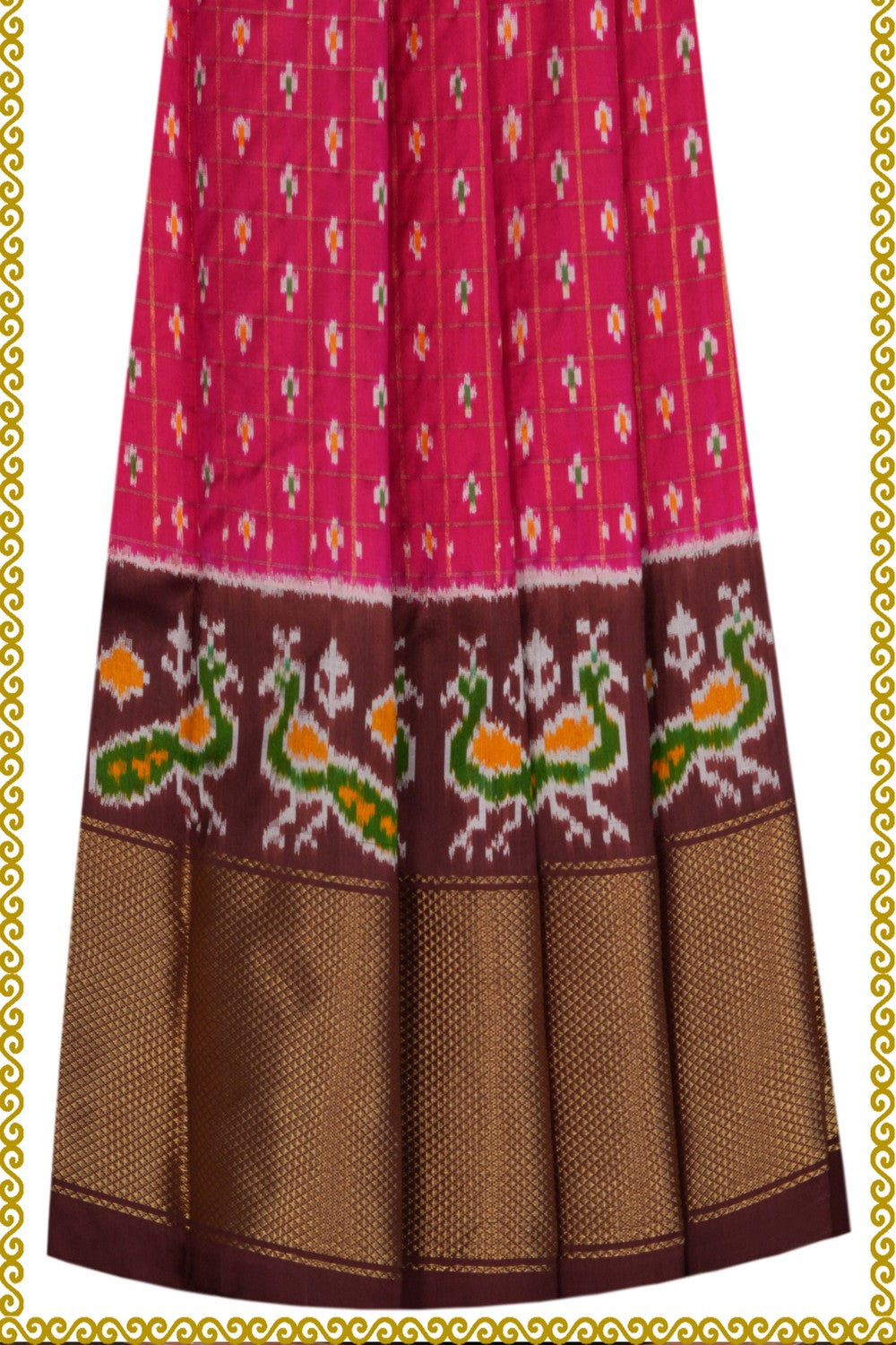 Image of Pochampally-Silk Pavada Unstitched Set