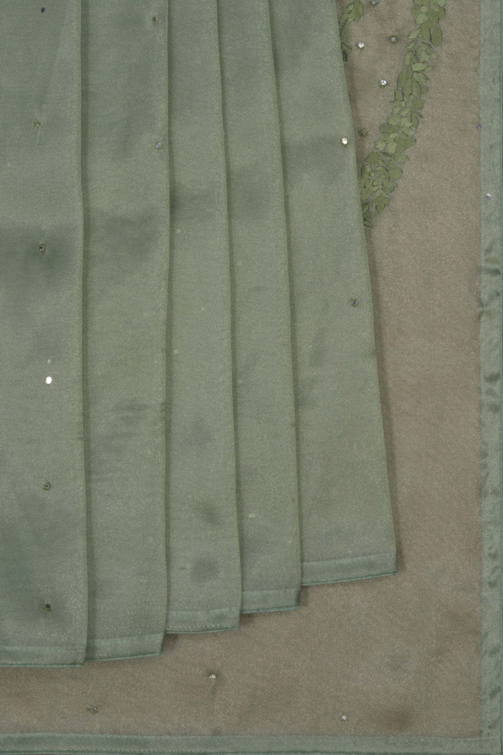 Image of Tissue Embroidery Sage Green Saree