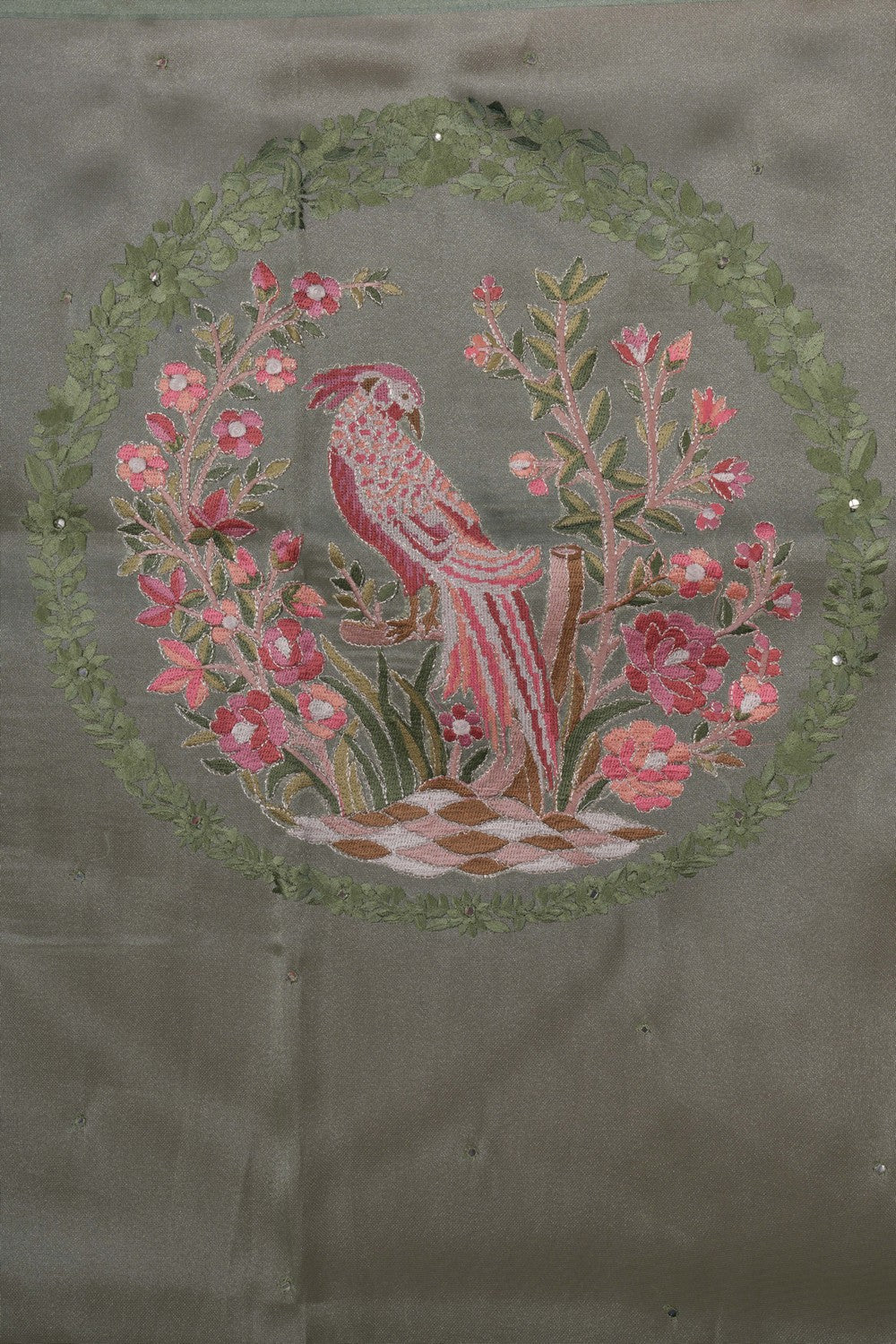 Image of Tissue Embroidery Sage Green Saree