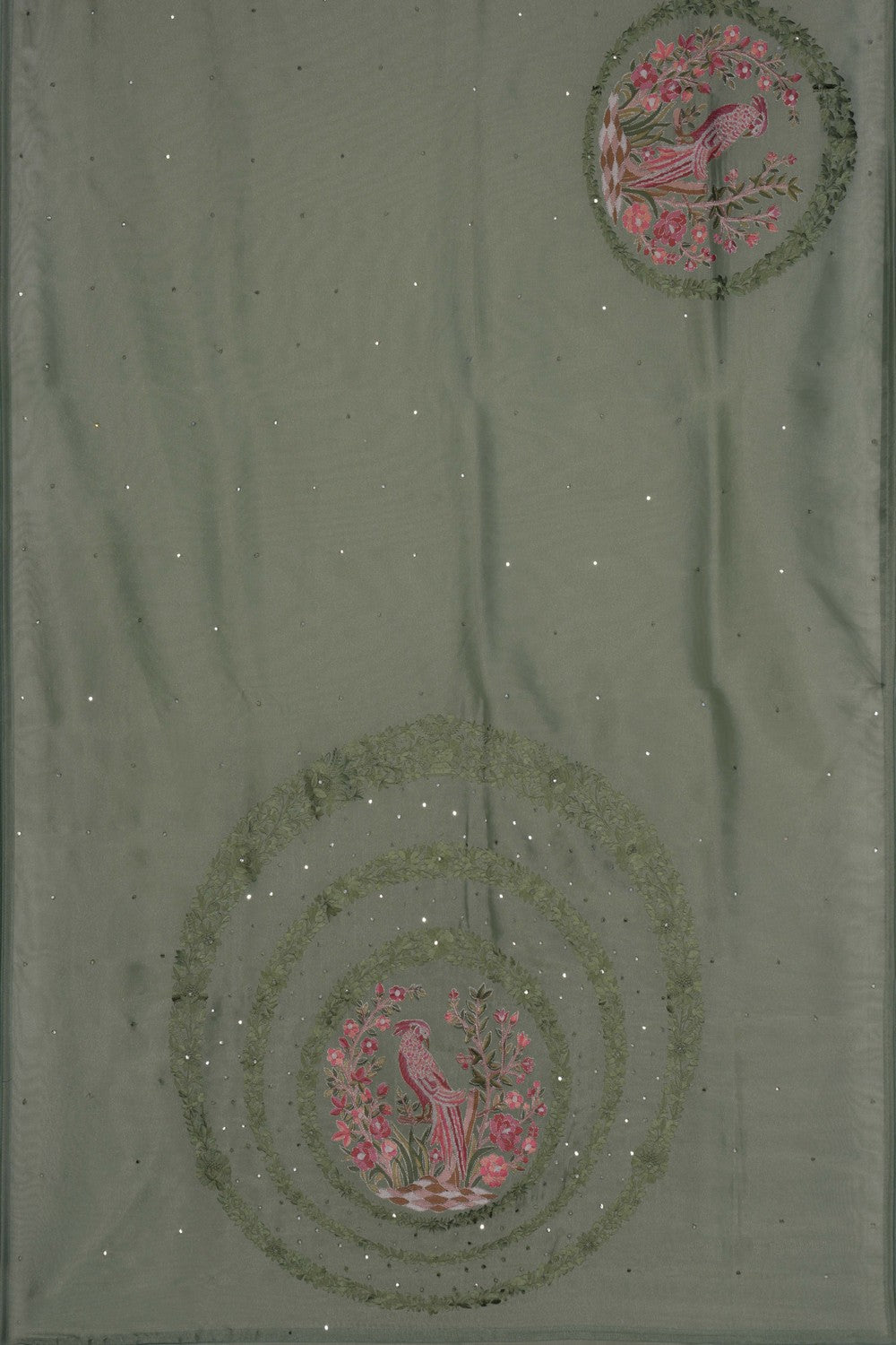 Image of Tissue Embroidery Sage Green Saree