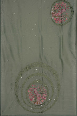 Image of Tissue Embroidery Sage Green Saree