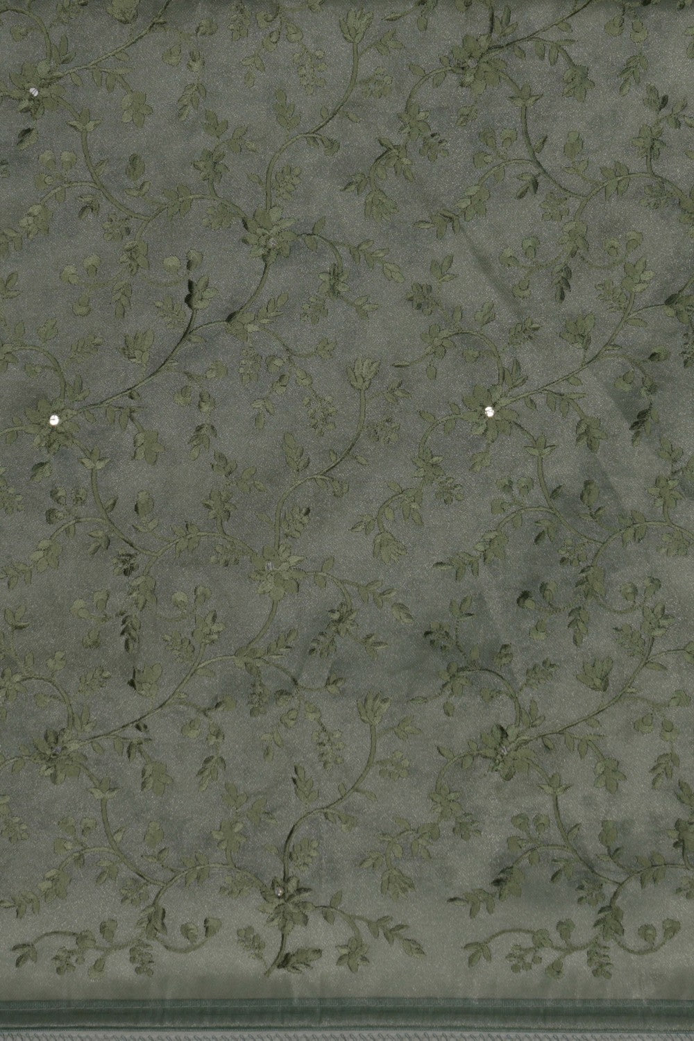 Image of Tissue Embroidery Sage Green Saree