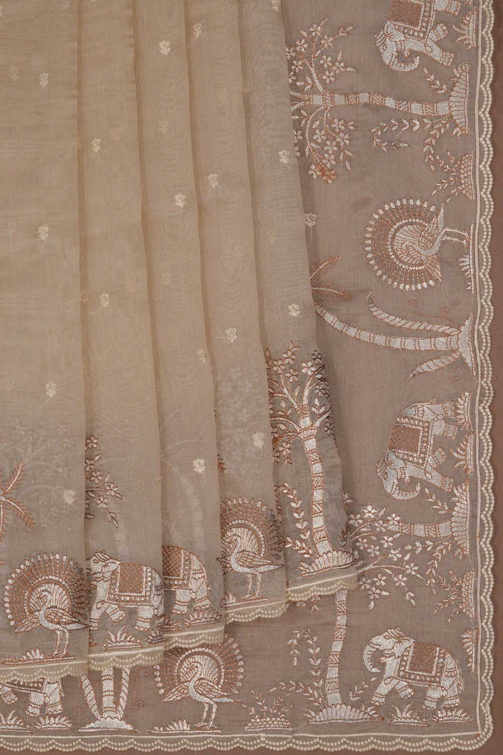 Tissue Embroidery Off White Saree