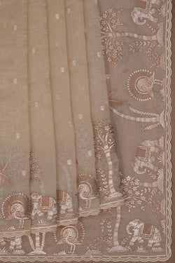 Image of Tissue Embroidery Off White Saree