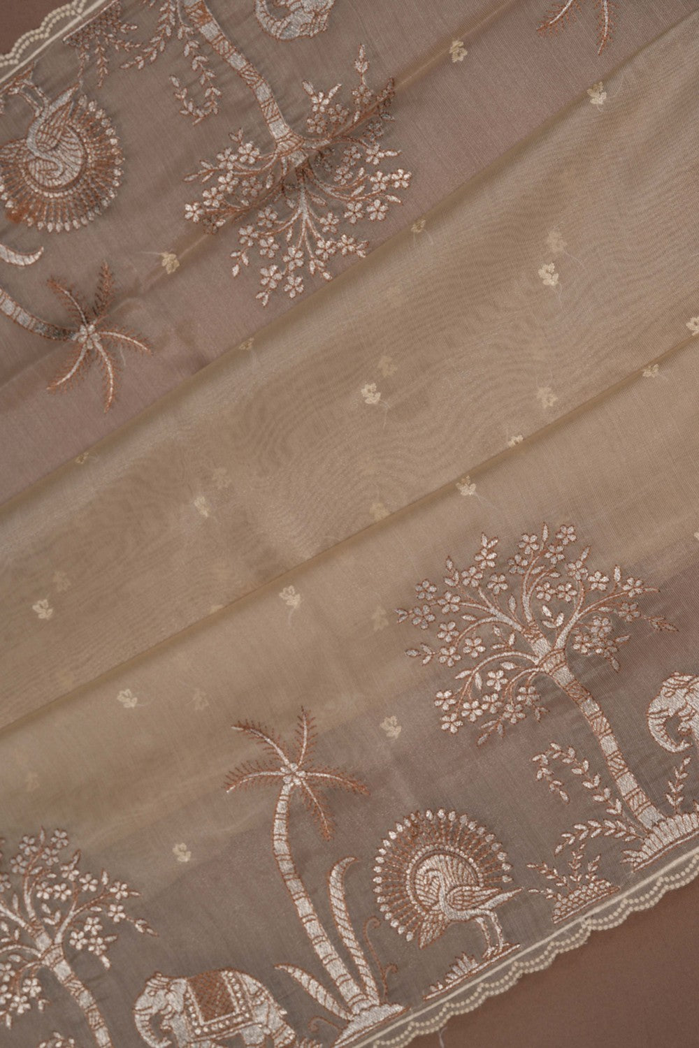 Tissue Embroidery Off White Saree
