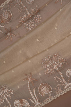 Image of Tissue Embroidery Off White Saree