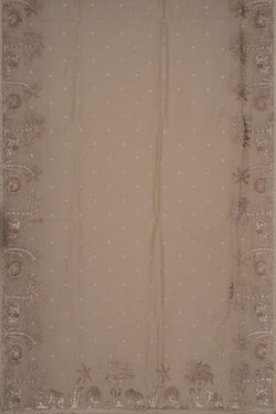 Image of Tissue Embroidery Off White Saree