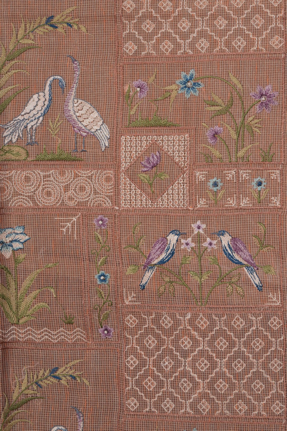 Image of Tissue Embroidery Peach Saree