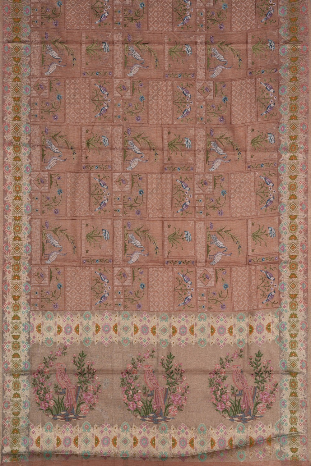 Image of Tissue Embroidery Peach Saree