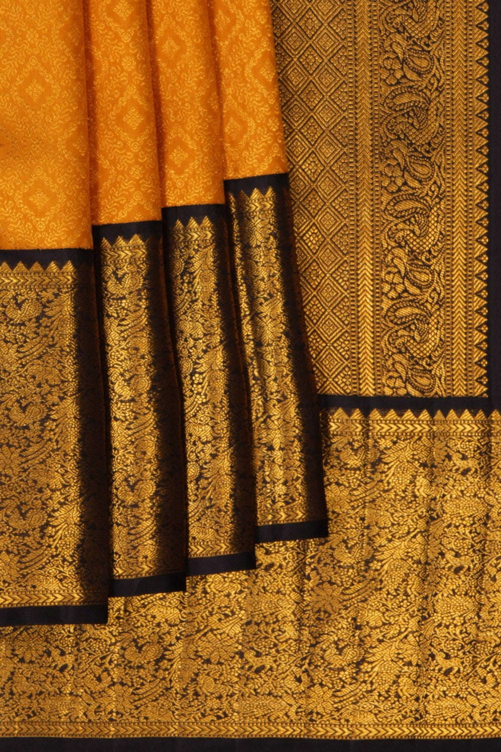 Image of Kanchipuram Silk Brocade Mustard Saree