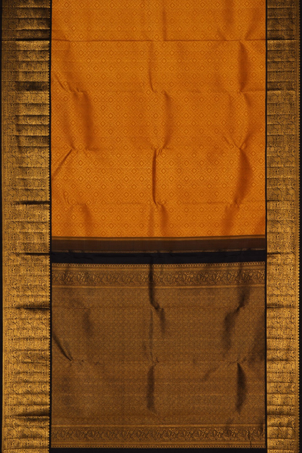 Image of Kanchipuram Silk Brocade Mustard Saree