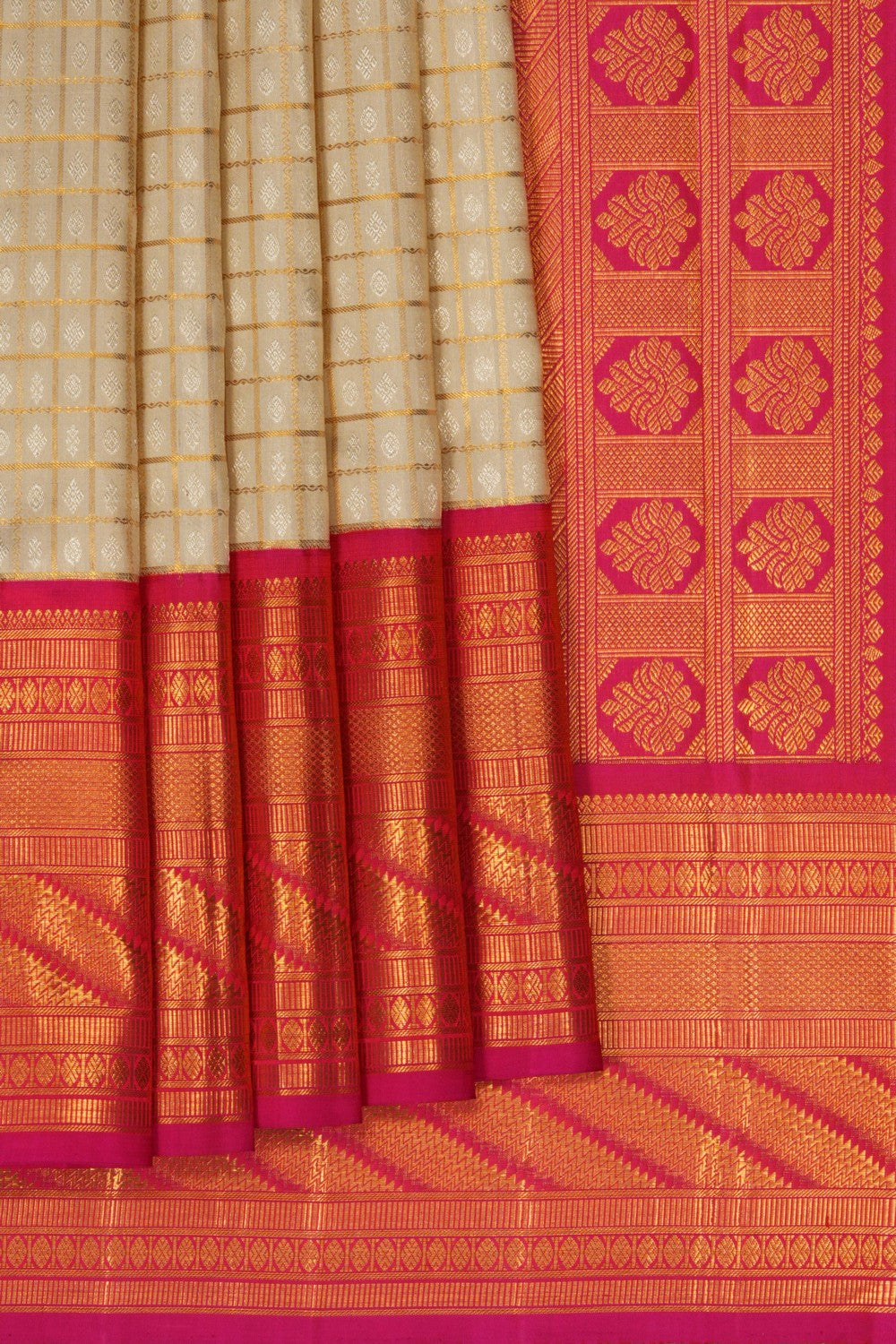 Image of Kanchipuram Silk Brocade Off White Saree