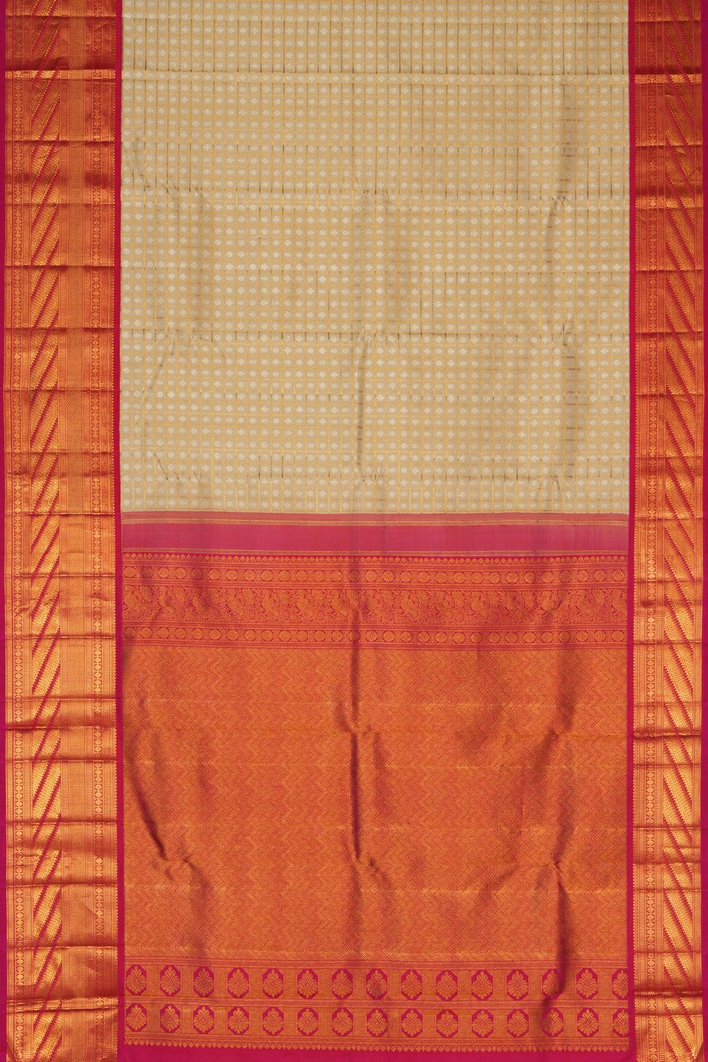 Image of Kanchipuram Silk Brocade Off White Saree