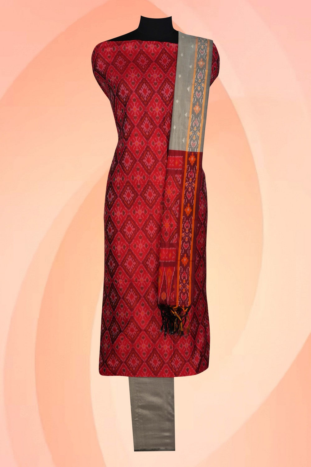 Pochampally Ikat Unstitched Suit With Dupatta (3 Pcs Set)