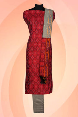 Image of Pochampally Ikat Unstitched Suit With Dupatta (3 Pcs Set)