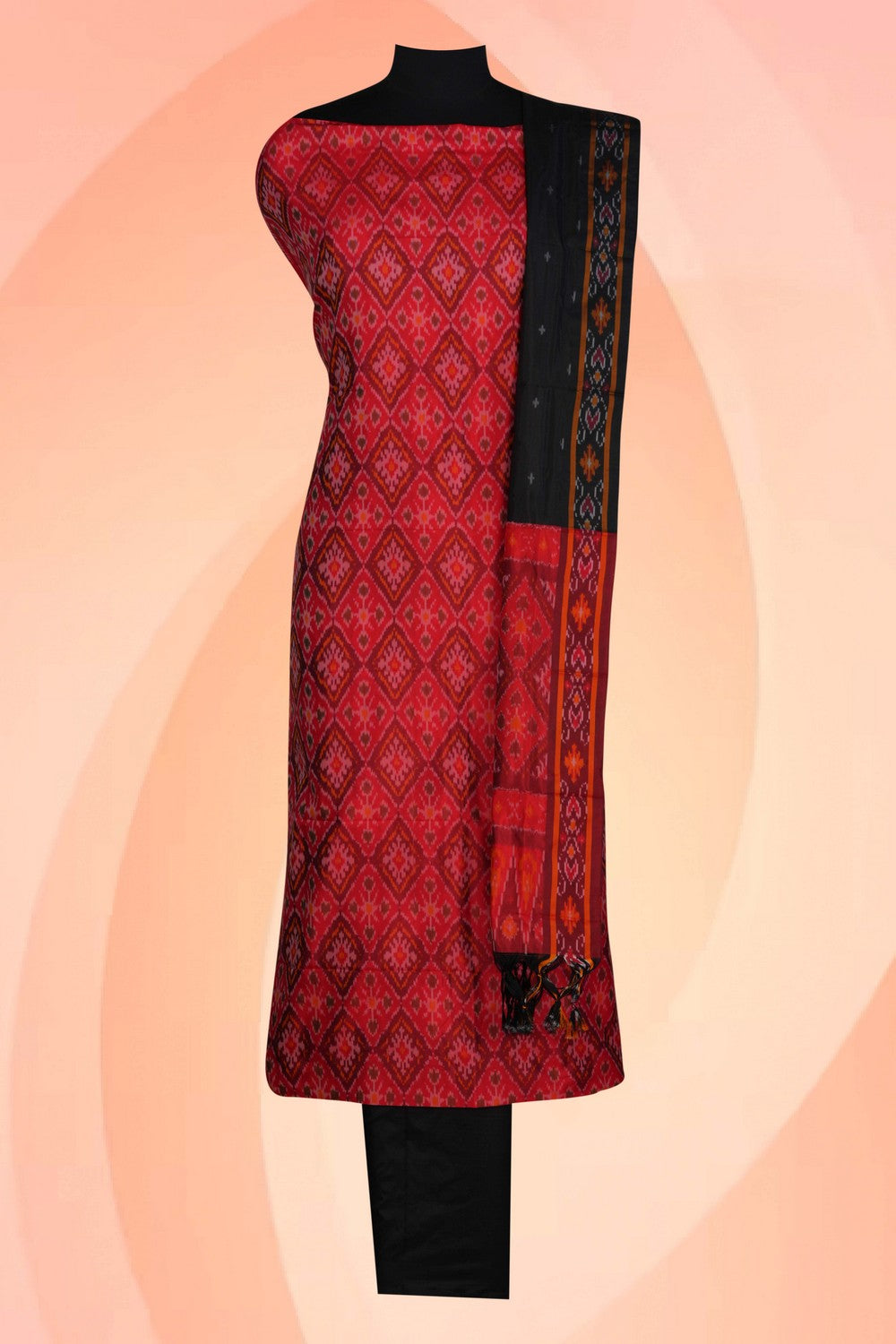 Image of Pochampally Ikat Unstitched Suit With Dupatta (3 Pcs Set)