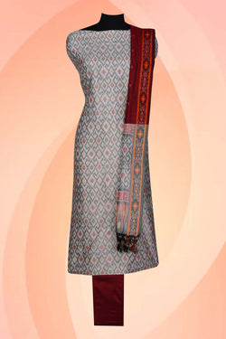 Image of Pochampally Ikat Unstitched Suit With Dupatta (3 Pcs Set)