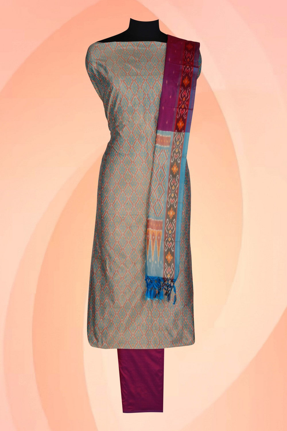 Pochampally Ikat Unstitched Suit With Dupatta (3 Pcs Set)