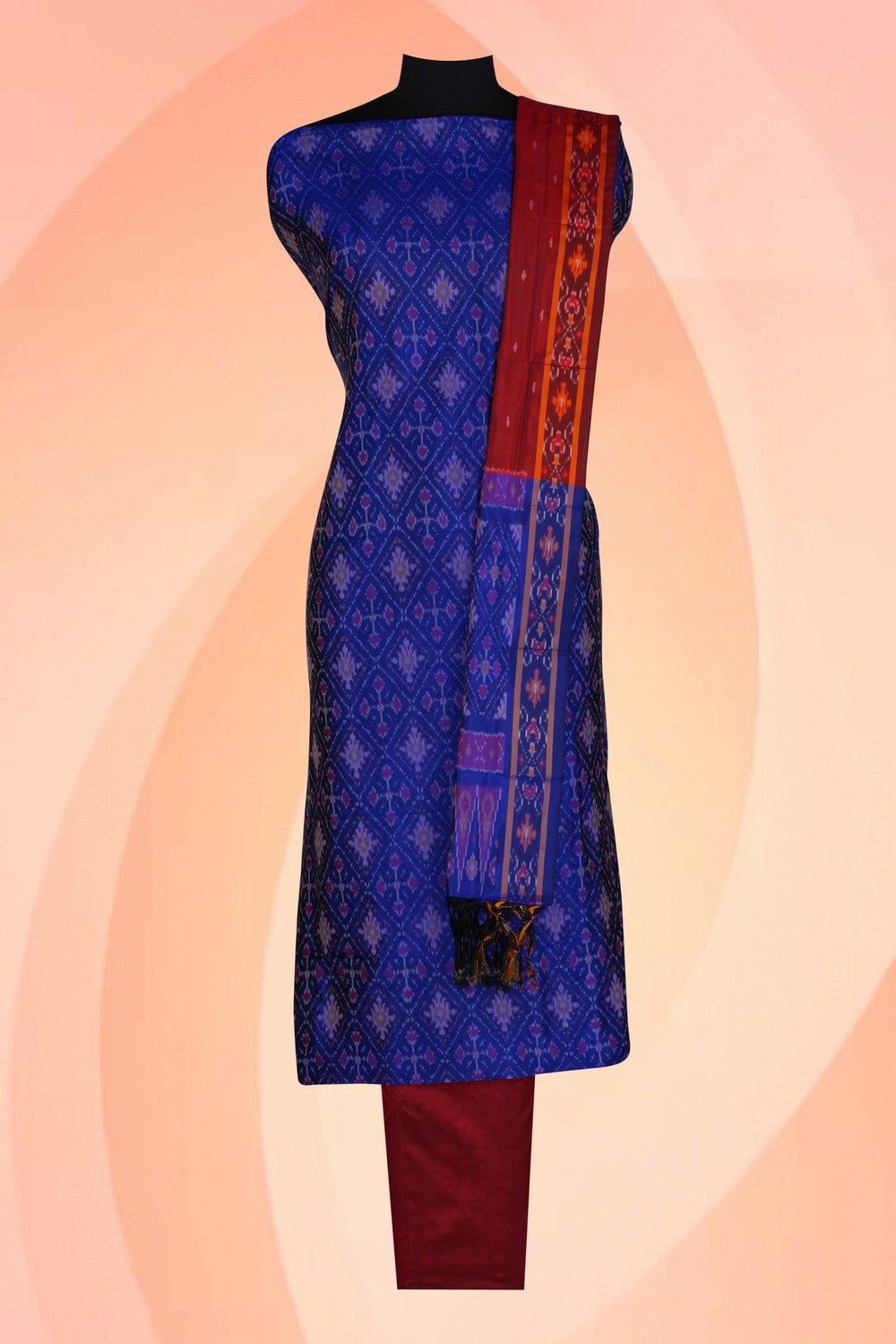 Image of Pochampally Ikat Unstitched Suit With Dupatta (3 Pcs Set)