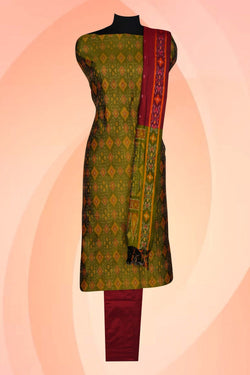 Image of Pochampally Ikat Unstitched Suit With Dupatta (3 Pcs Set)