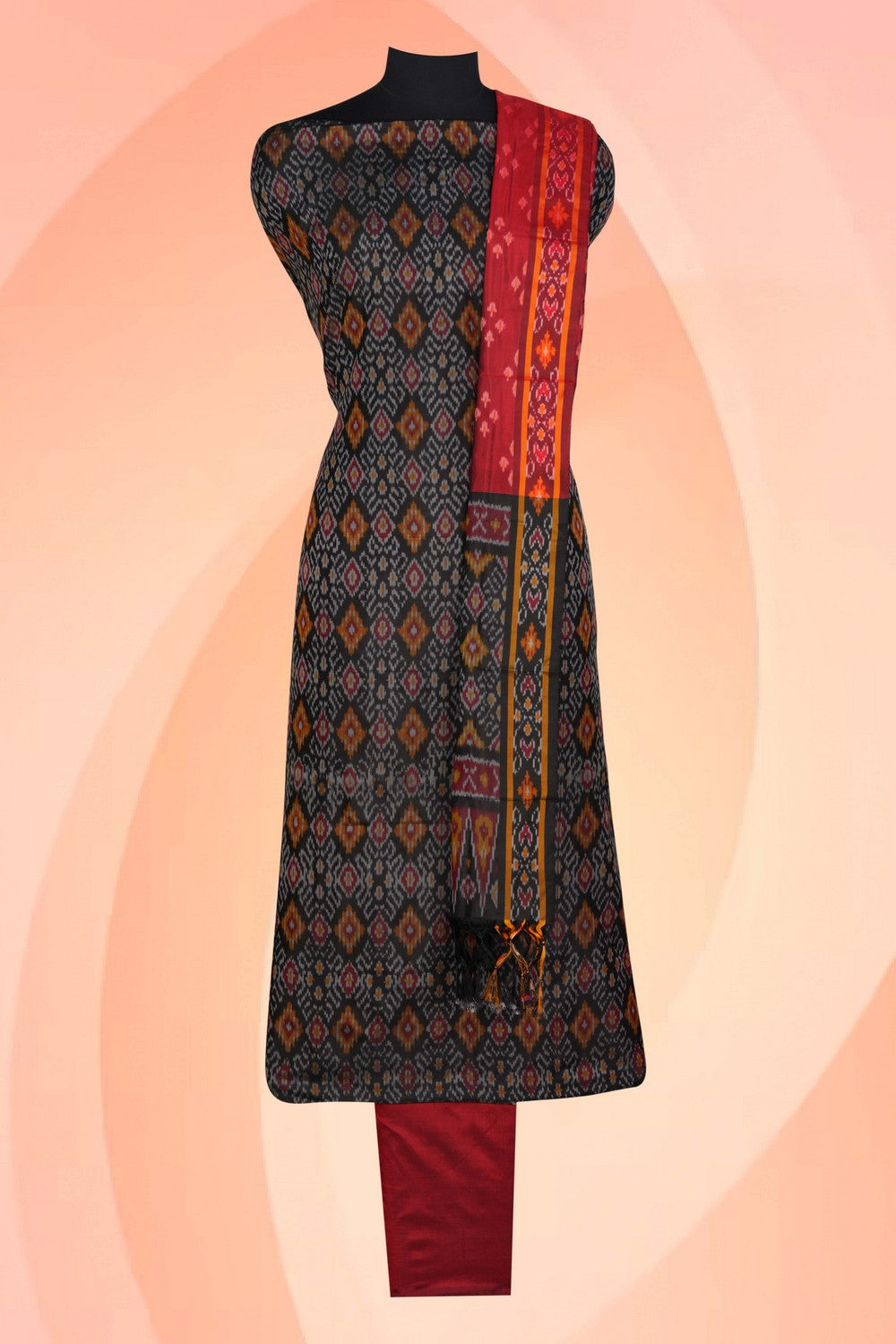 Image of Pochampally Ikat Unstitched Suit With Dupatta (3 Pcs Set)