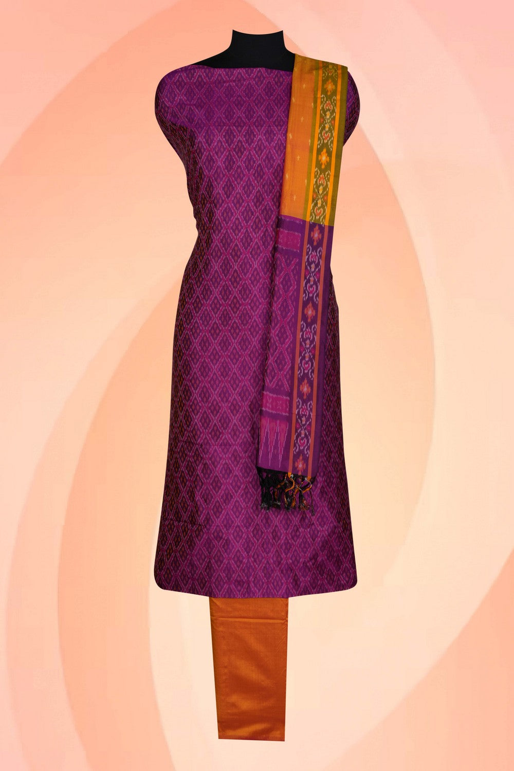 Pochampally Ikat Unstitched Suit With Dupatta (3 Pcs Set)