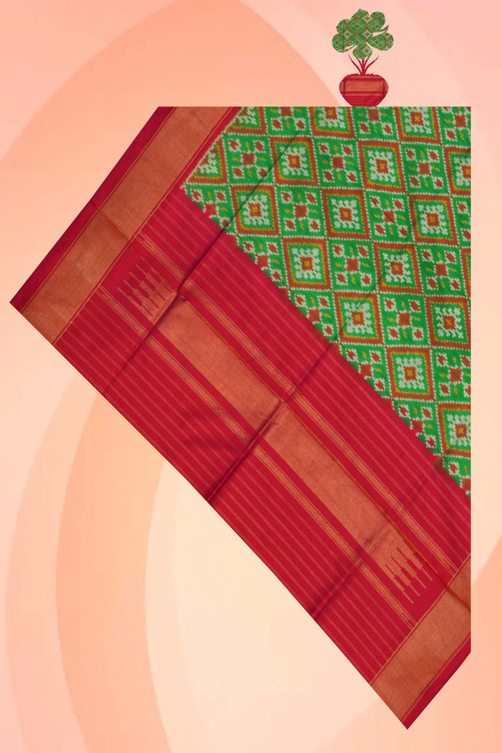 Image of Pochampally Ikat Silk Green Dupatta