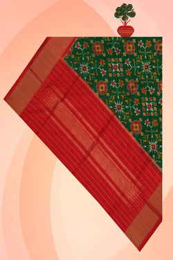 Image of Pochampally Ikat Silk Green Dupatta