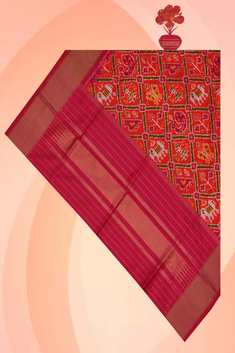 Image of Pochampally Ikat Silk Orange Dupatta