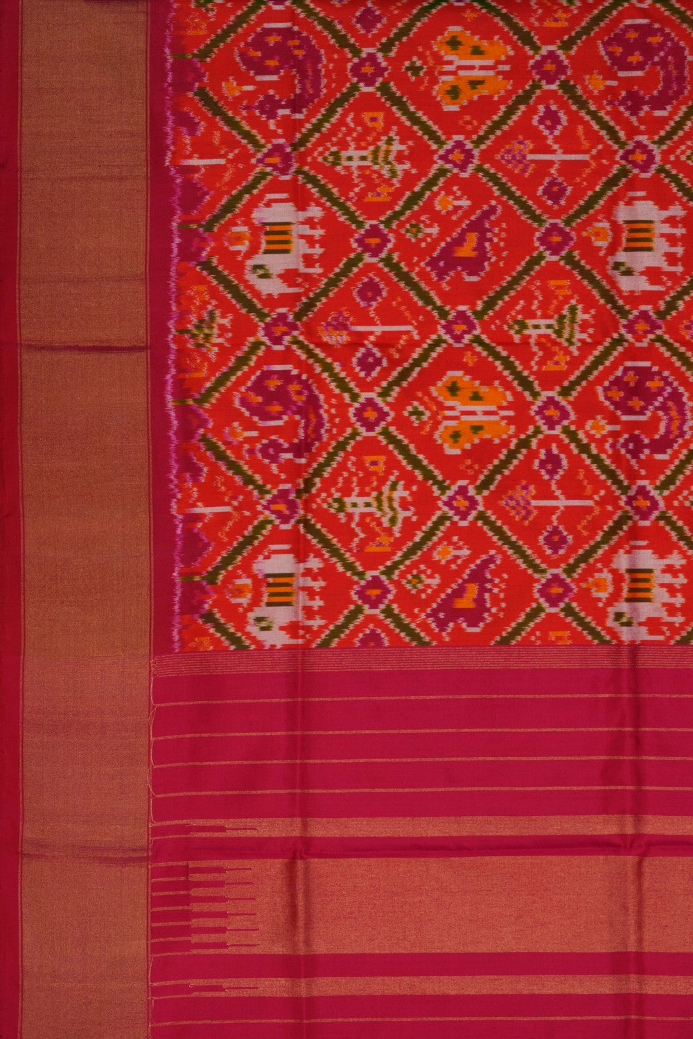 Image of Pochampally Ikat Silk Orange Dupatta