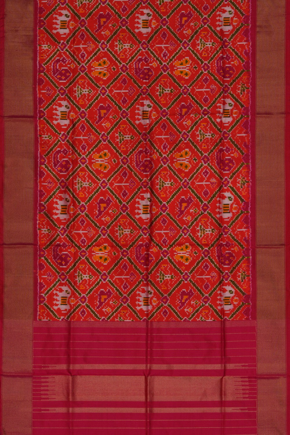 Image of Pochampally Ikat Silk Orange Dupatta