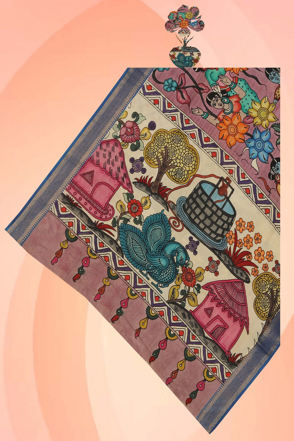 Image of Kalamkari Hand-Painted Dupatta