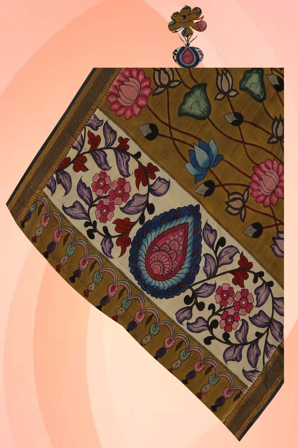 Image of Kalamkari Hand-Painted Dupatta