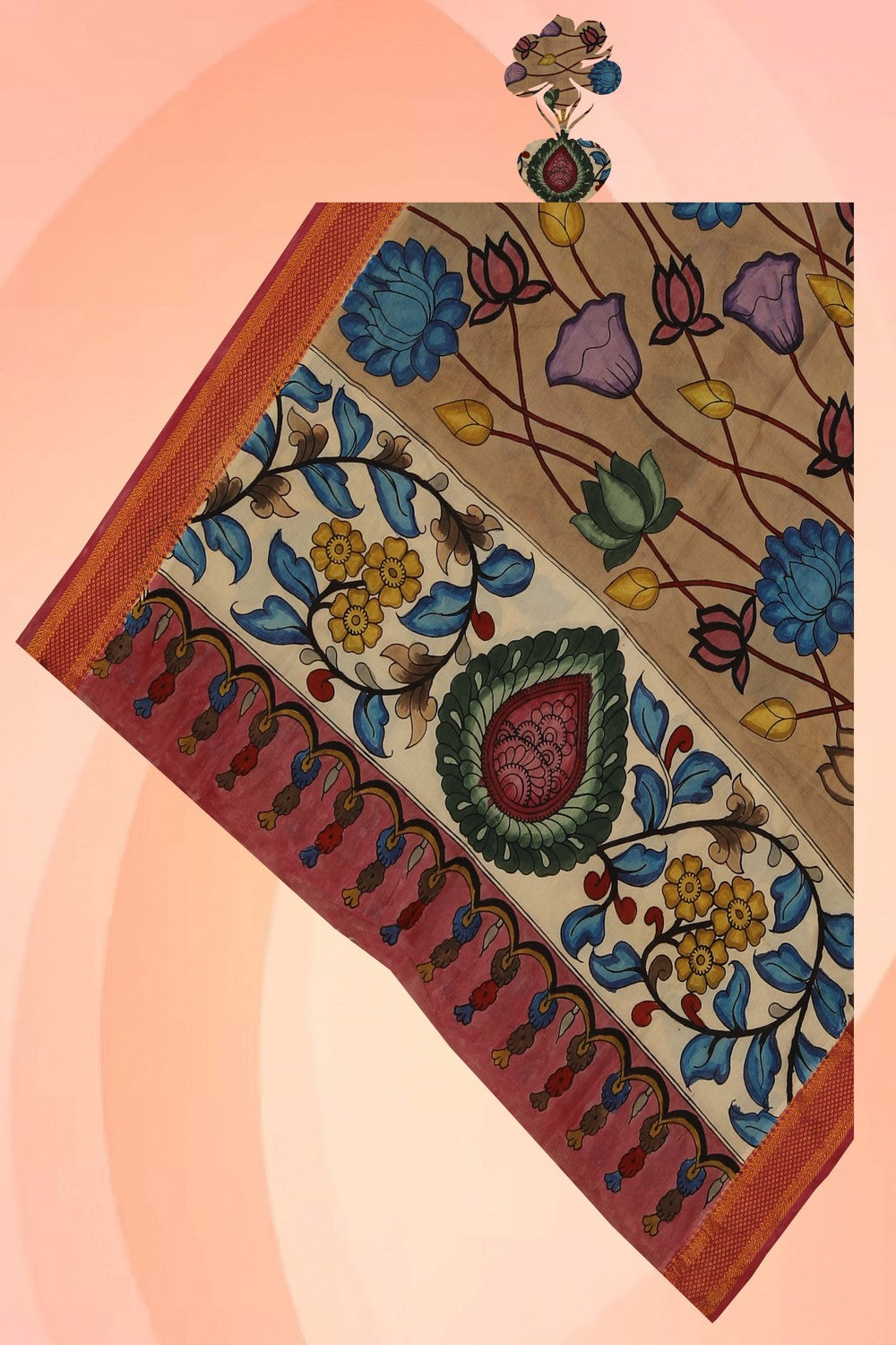 Image of Kalamkari Hand-Painted Dupatta