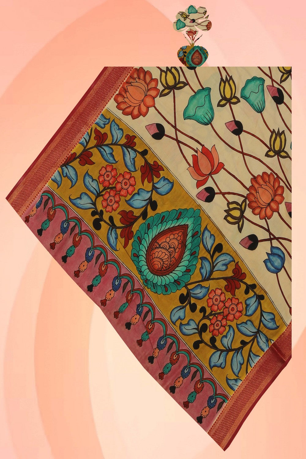 Image of Kalamkari Hand-Painted Dupatta
