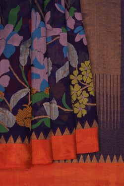 Image of Ponduru Cotton Purple Floral Saree