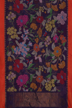 Image of Ponduru Cotton Purple Floral Saree
