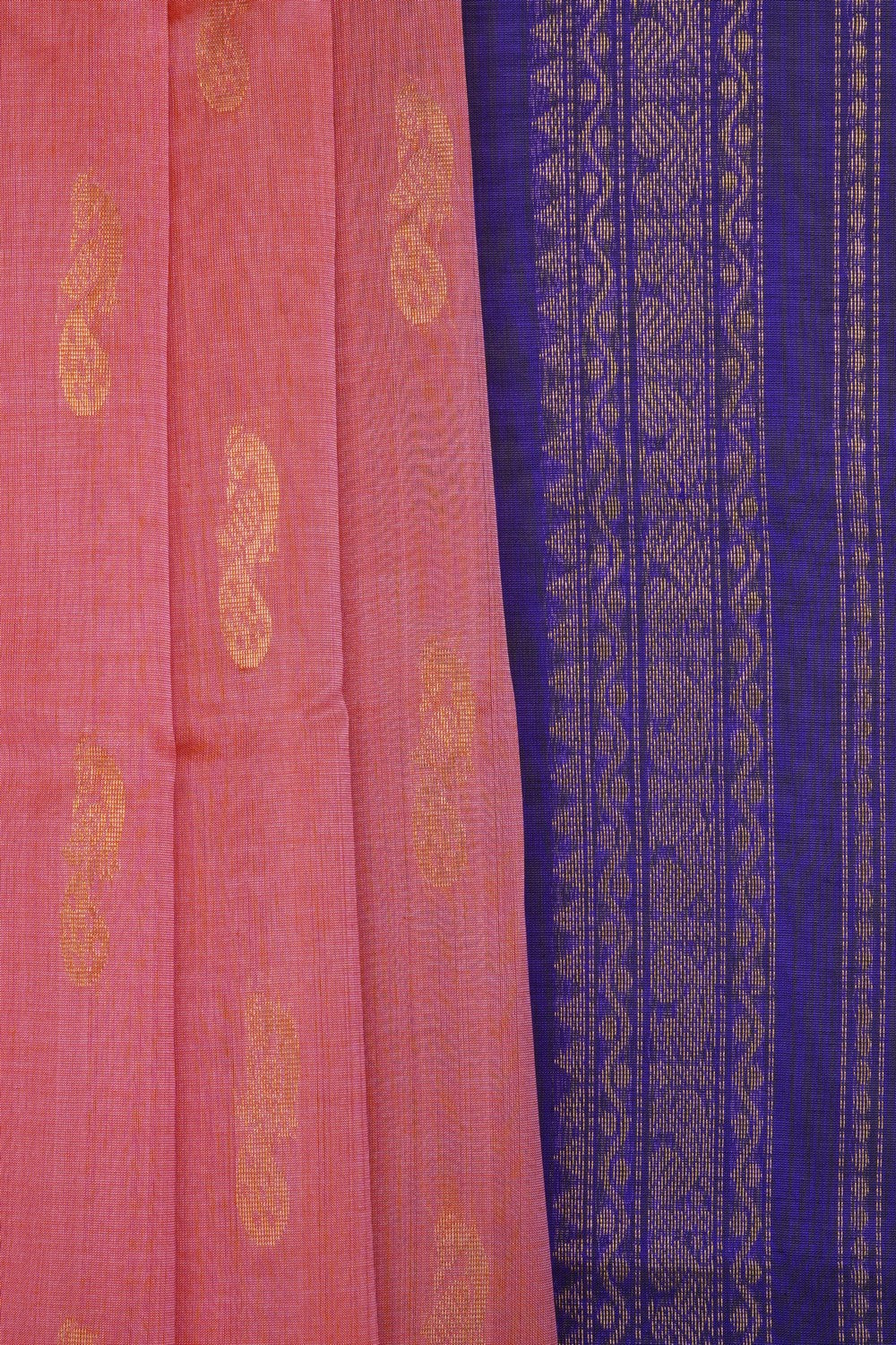 Image of Peach Venkatagiri Cotton-Silk Saree