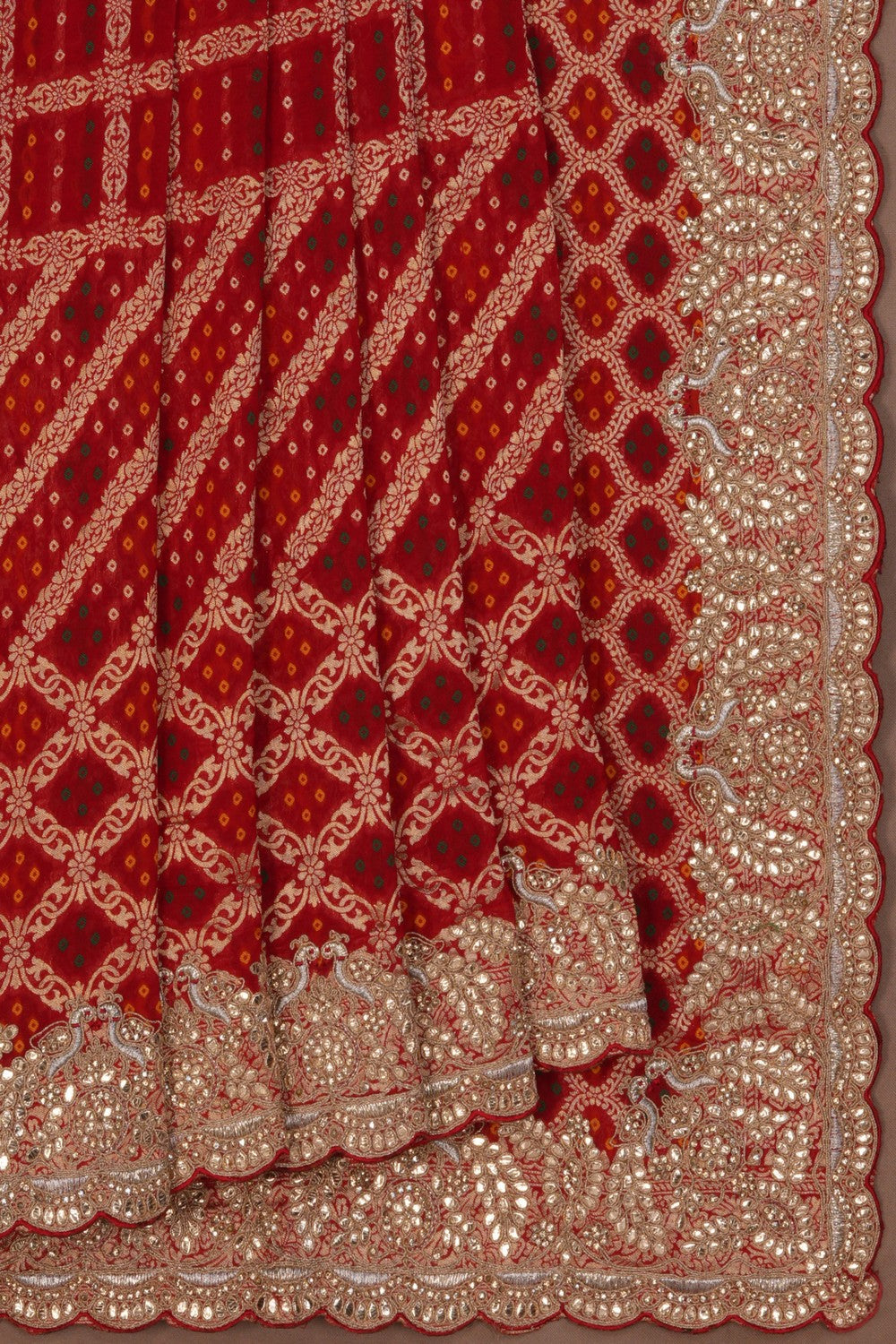 Bandhani Embroidery Red Saree