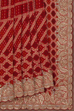 Image of Bandhani Embroidery Red Saree
