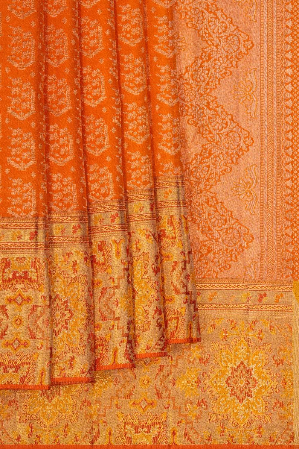 Image of Kanchipattu Orange Brocade Saree