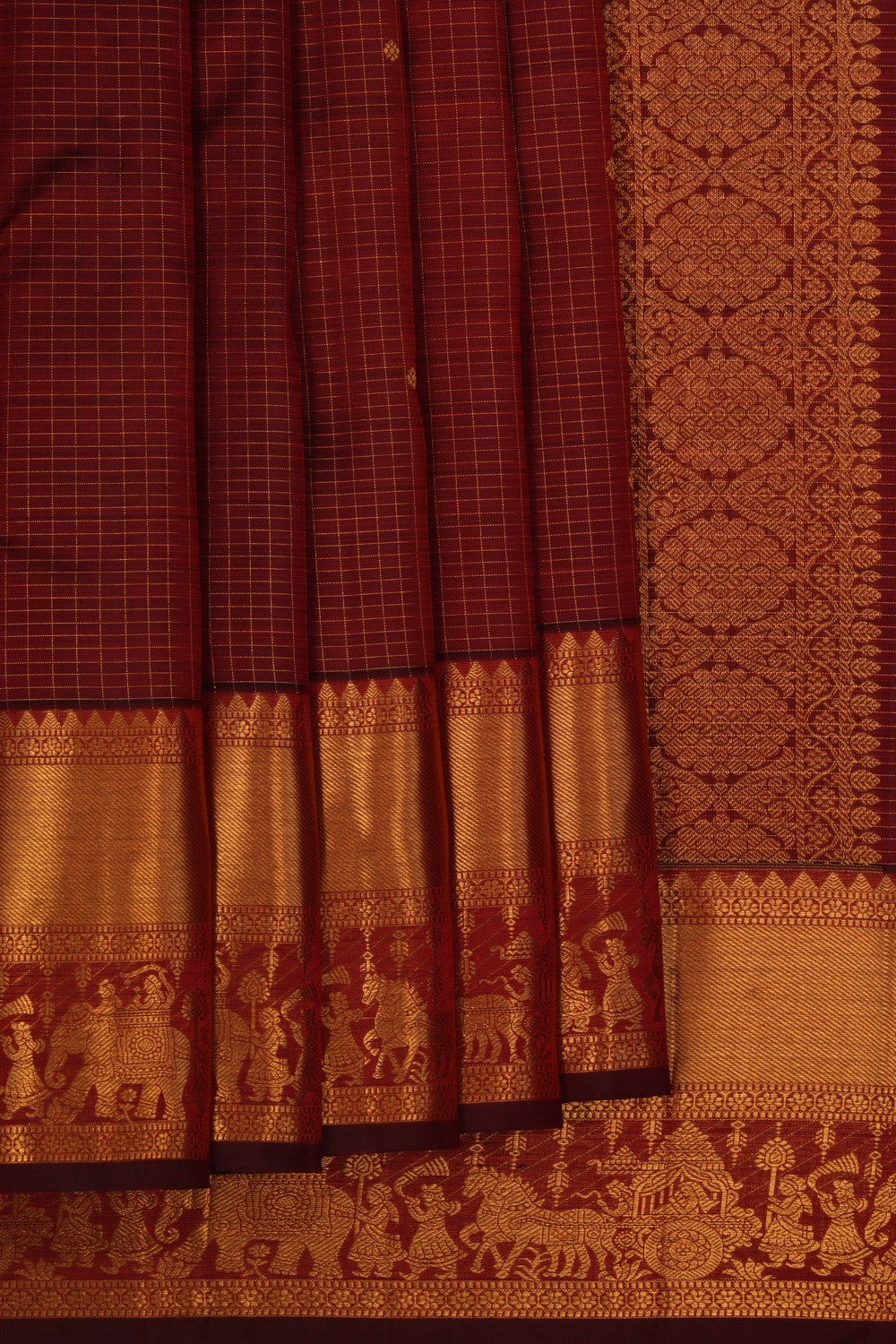 Kanchipuram Silk Kattam Maroon Saree