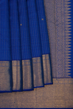Image of Kanchipuram Silk Kattam Blue Saree